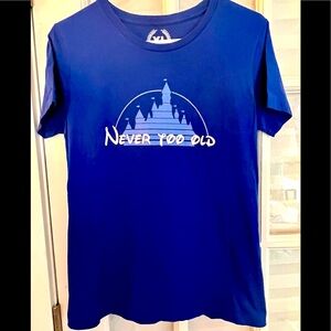 DISNEY Castle Never Too Old Tee Shirt XL 100% Cotton EUC